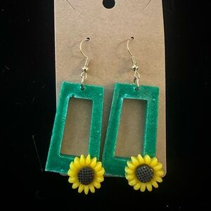Green Sunflower Earrings
